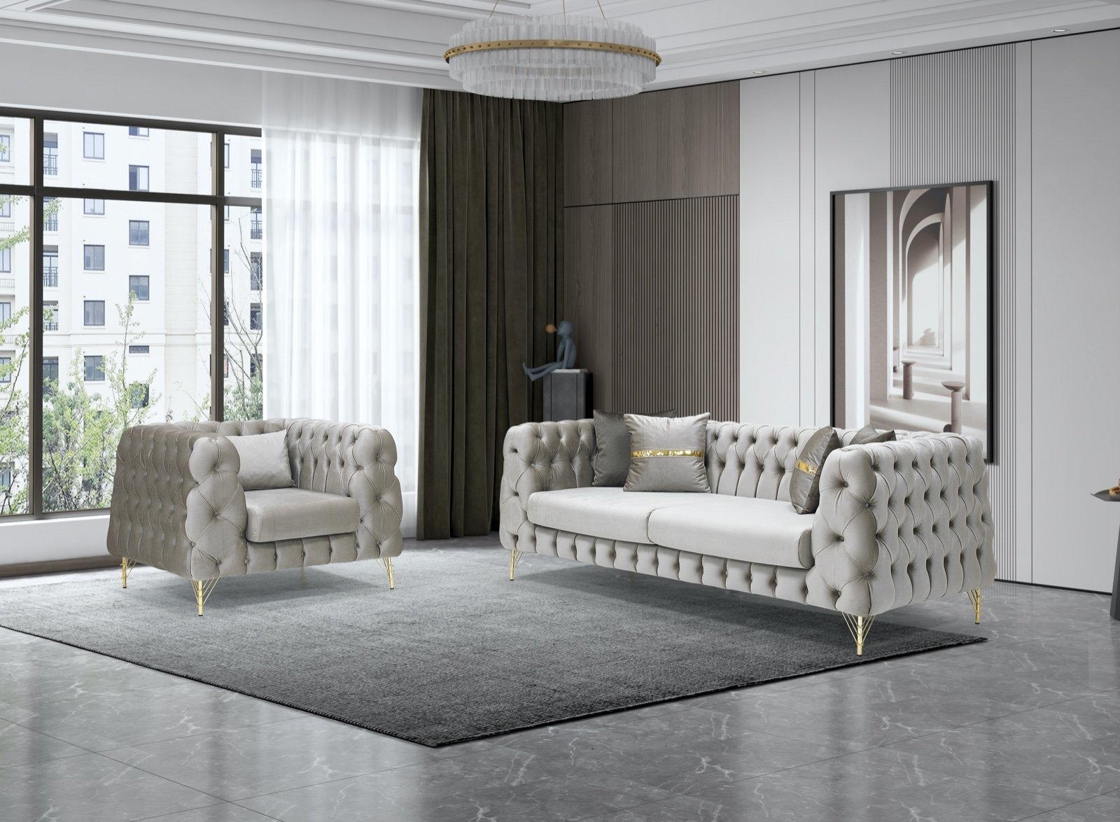 CHESTER_SOFA_SET Ensemble de salon Chesterfield – Image 1